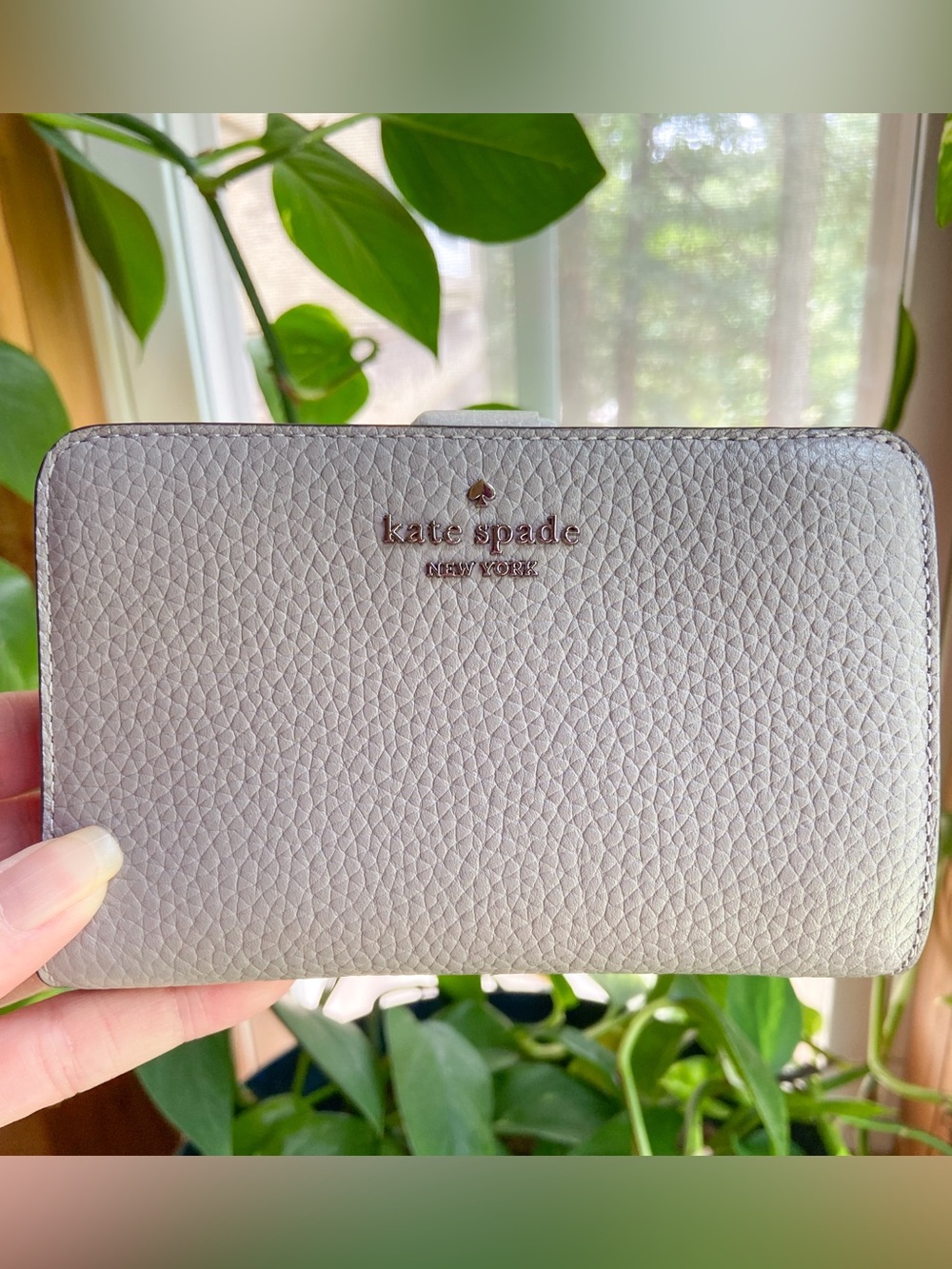 Kate Spade Lena Compact Medium BiFold Wallet Gray Professional Chic Quiet Luxury